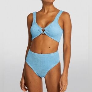 NWT Hunza G Jessica Heart 2-Piece Crinkled Bikini In Baby Blue, One Size